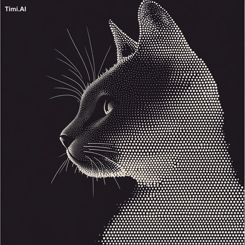 a cat Abstract design using circular dots arranged in a dynamic yet min…