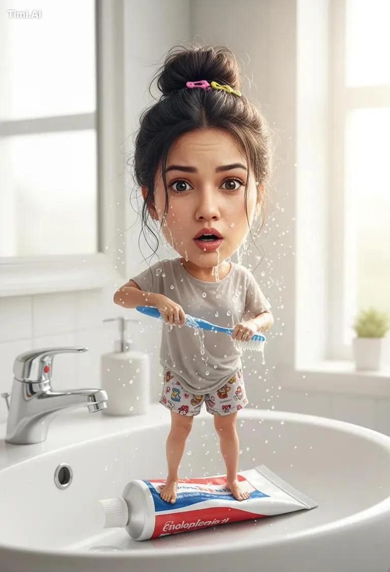 A whimsical, ultra-detailed 3D illustration of a cute toddler girl with…