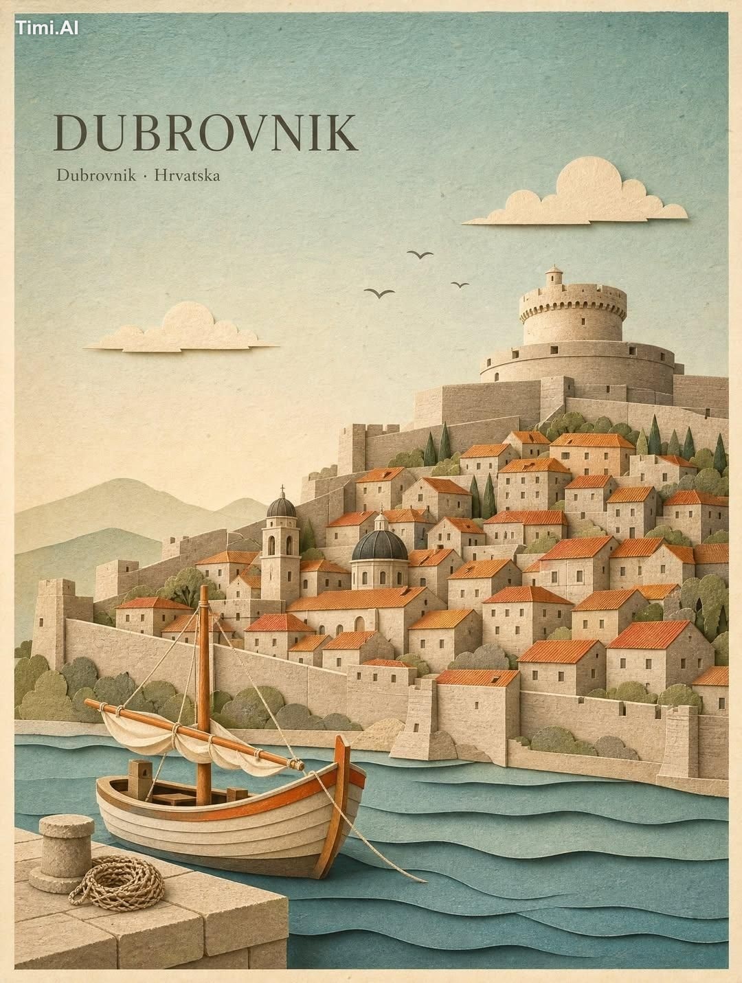 Create a premium vintage travel poster in an elegant handcrafted layere… 3