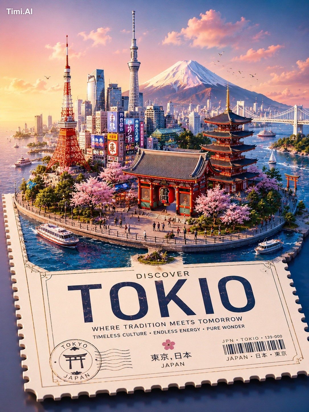 Create a premium stylized 3D isometric travel poster of [TOKIO] designe… 1