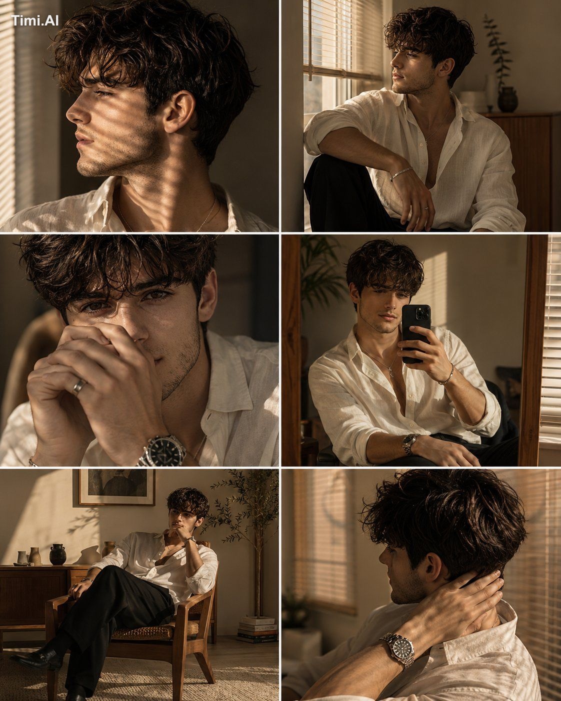 Ultra realistic luxury men's fashion editorial collage featuring the sa…
