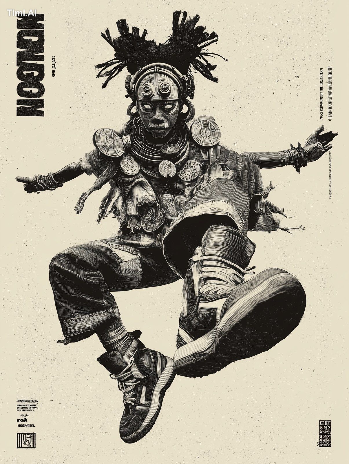"MONGO BEAT" black and white stencil art LSD trip featuring a congolese…