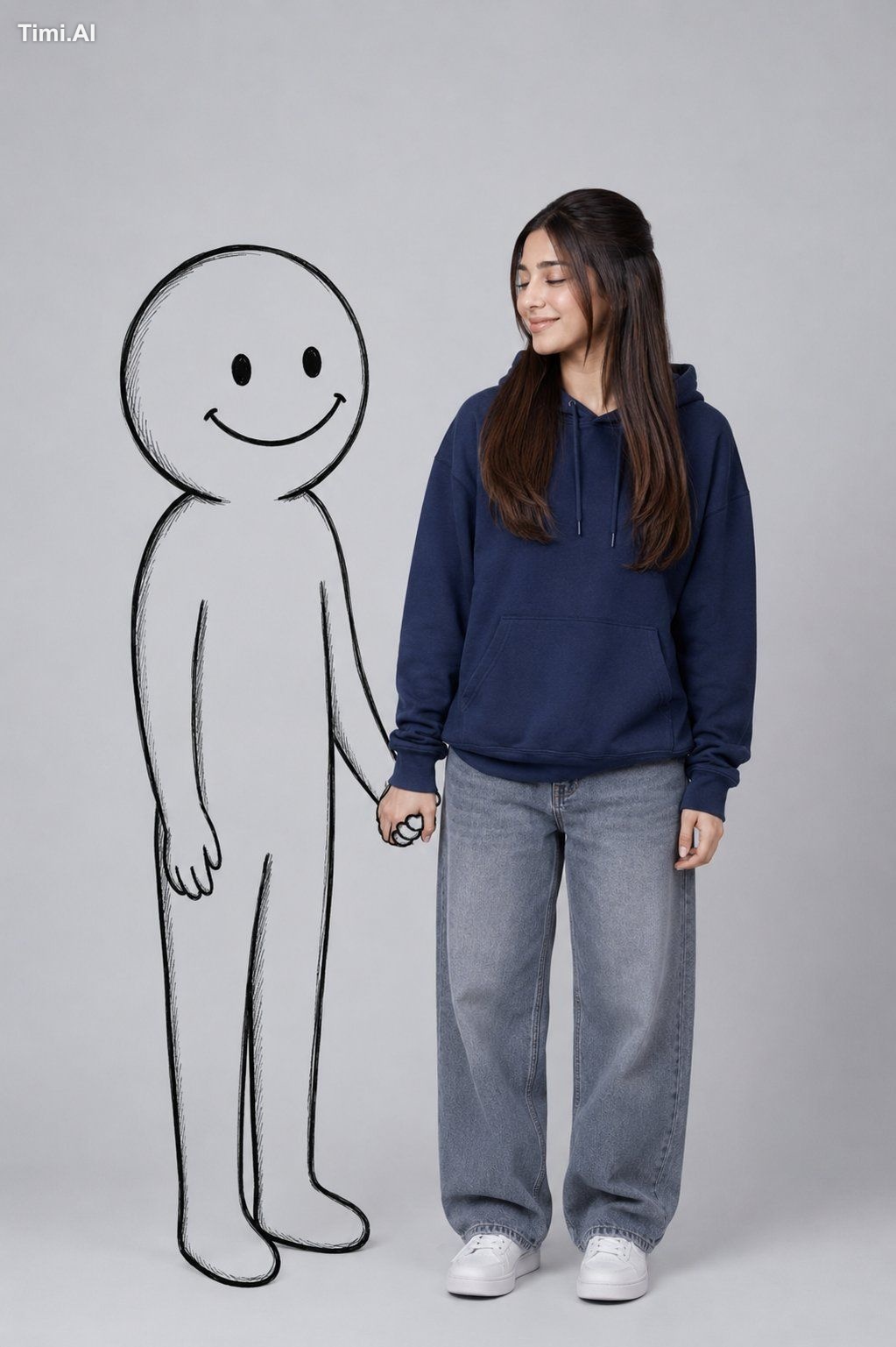 Create a clean, minimalist studio portrait with a light gray seamless b… 3