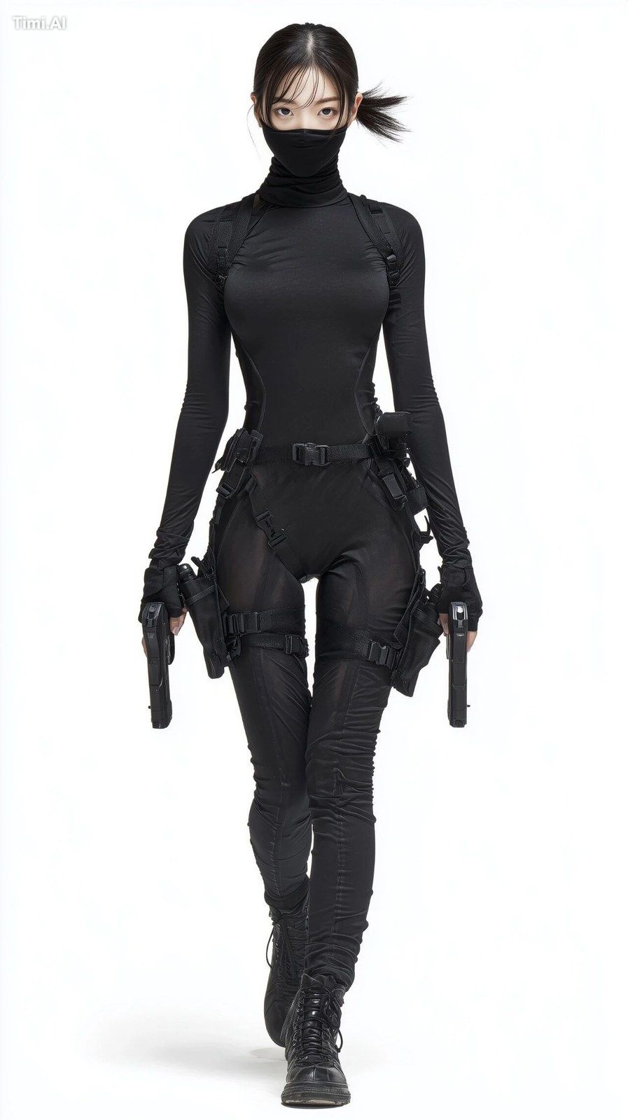 Full body shot of a female kunoichi assassin from head to feet, entire …