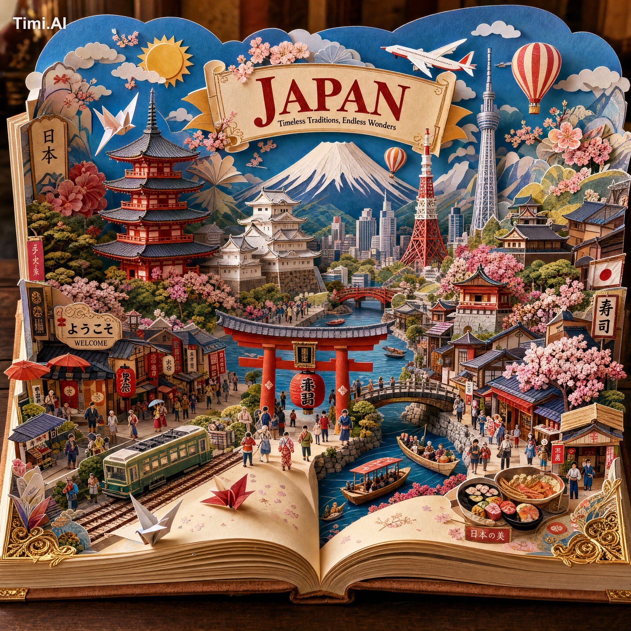 Create an ultra-detailed handcrafted 3D pop-up storybook travel illustr… 2