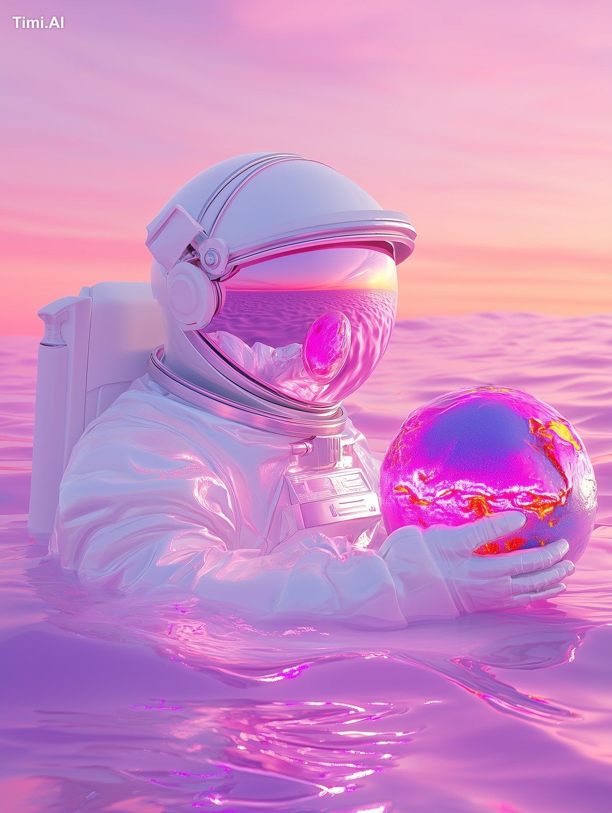 An ultra-realistic, cinematic scene of an astronaut holding a half plan…