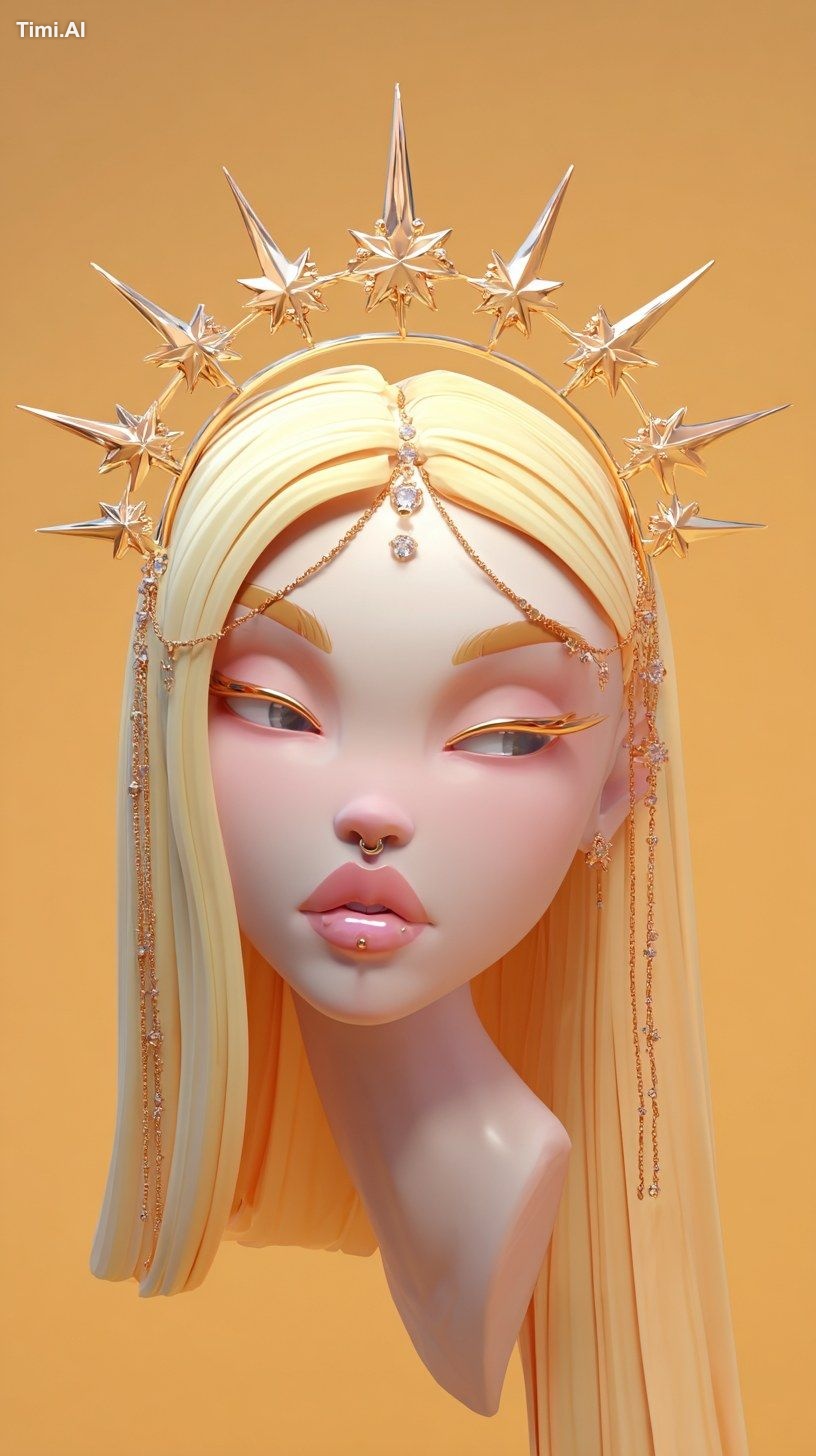 A **A highly detailed 3D stylized floating head portrait of an angelic …