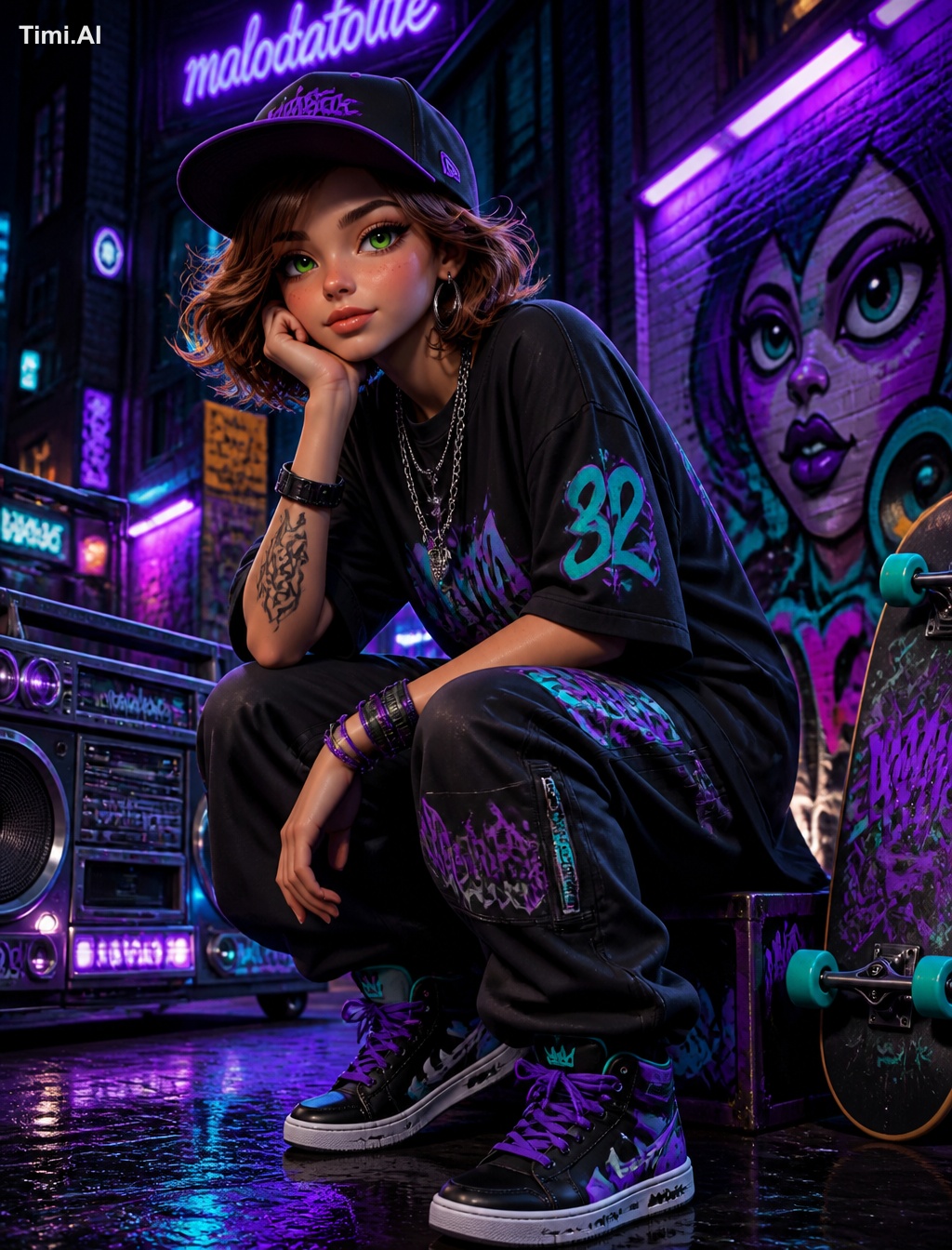 Prompt:Ultra-detailed 3D animated illustration urban Hip Hop style, 8K …