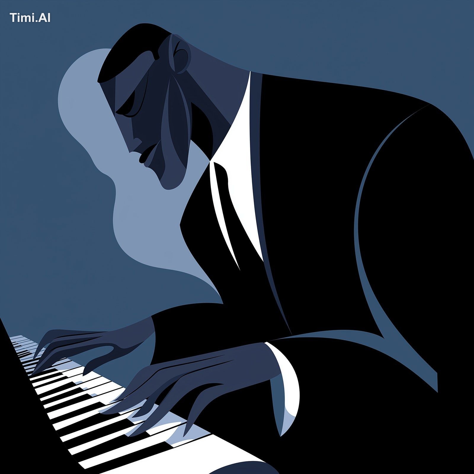 Ultra-minimalist modern illustration of a powerful faceless Black jazz …