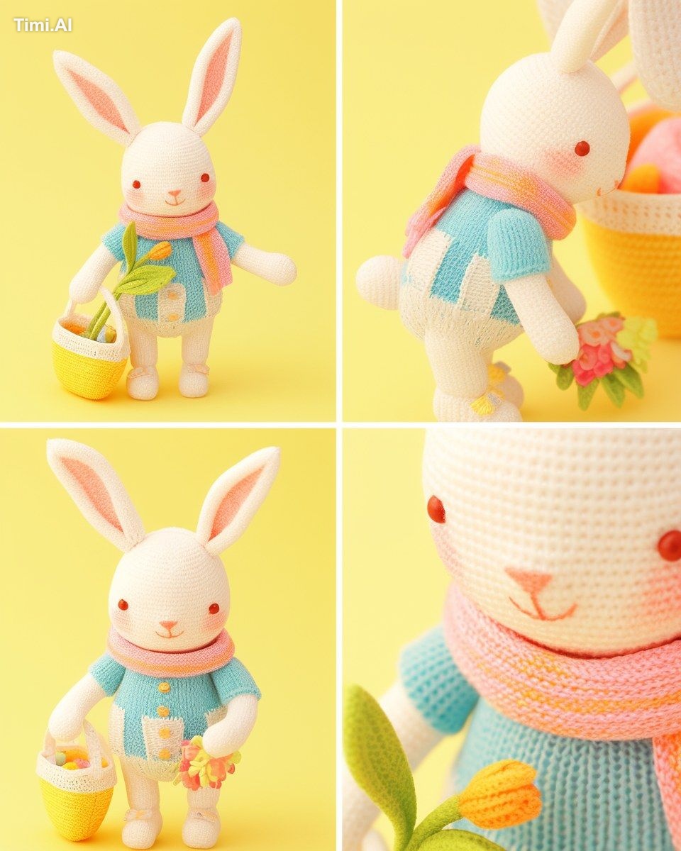 Amigurumi rabbit stop motion. Pixar style cuteness and expressivity fea…