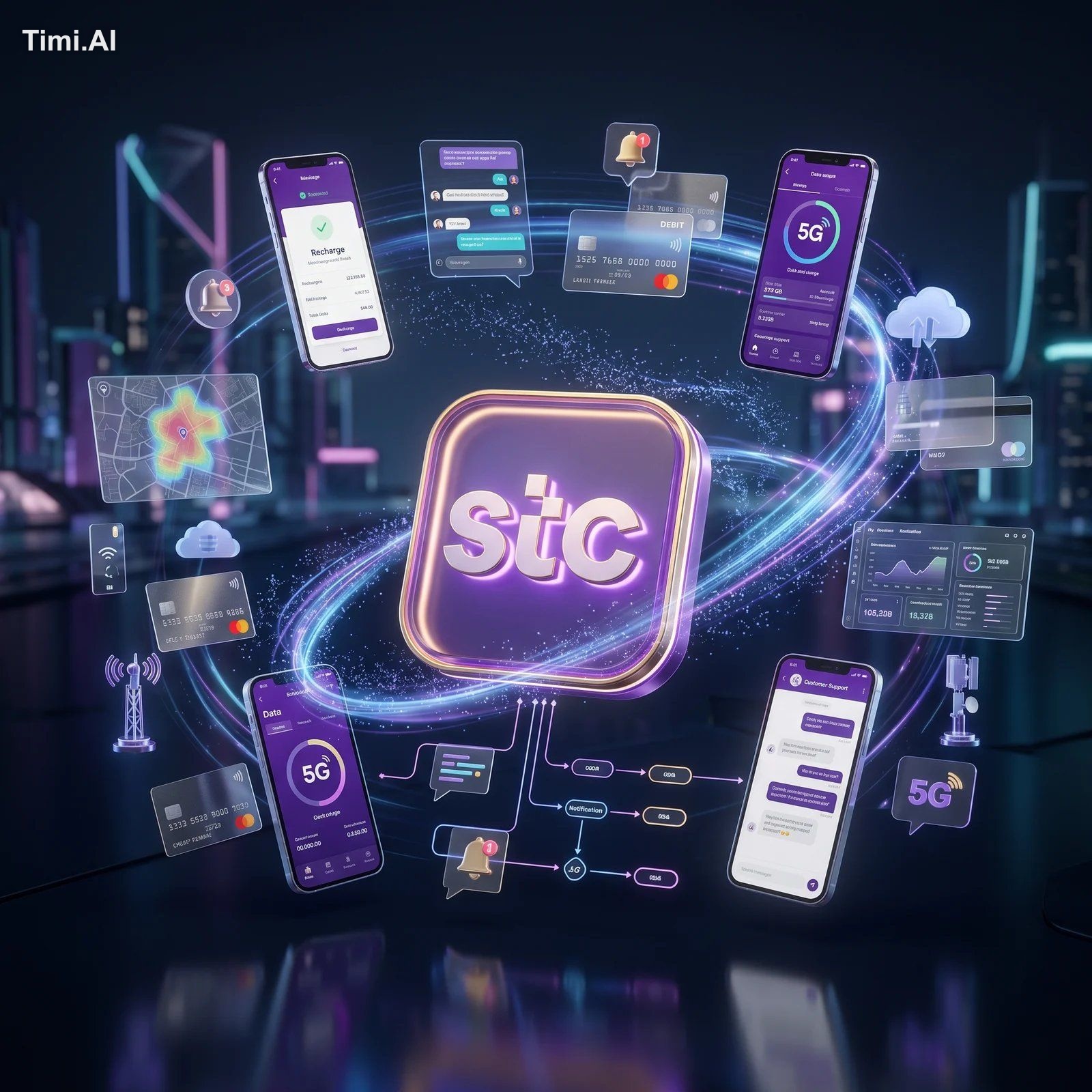 Create a premium futuristic ad where [APP ICON] floats in the center an… 3