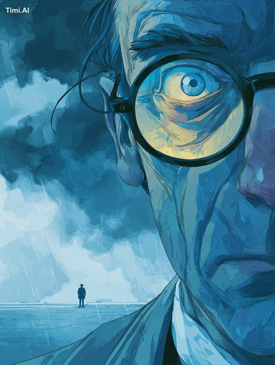a digital illustration of close up look of a man in glasses and in vint…