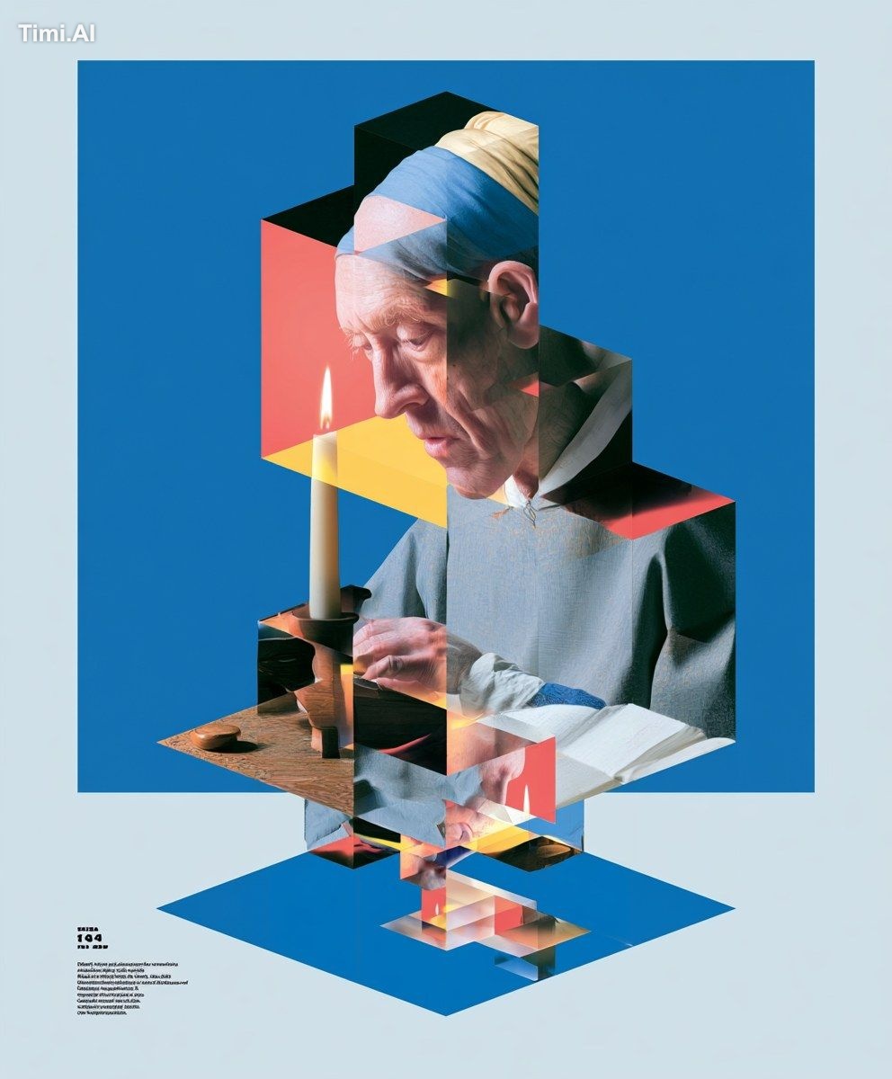 A warped representation of a candle maker. He is depicted in the style …