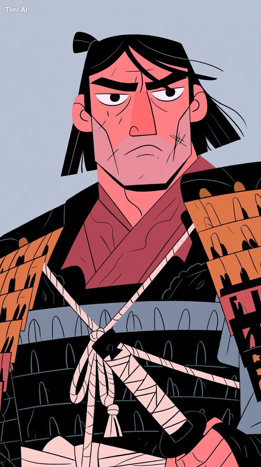 detailed illustrated samurai character portrait, feudal Japan historica…