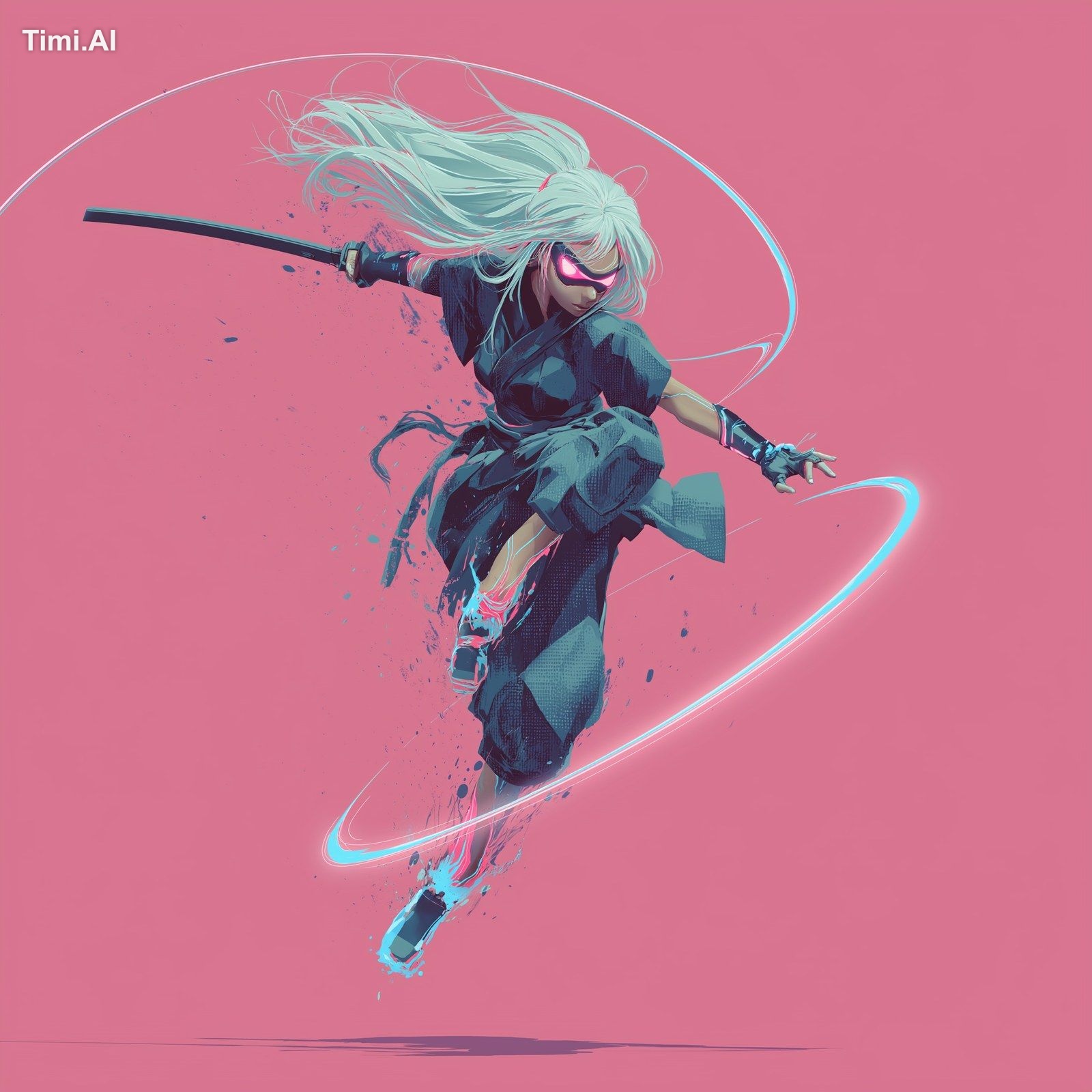 A stylized original fictional character a futuristic samurai girl with …