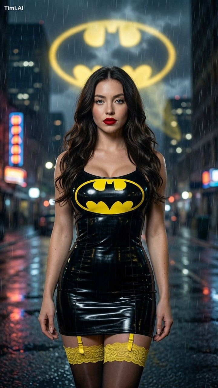 A woman with long dark hair stands in the center of a rainy city street… 2