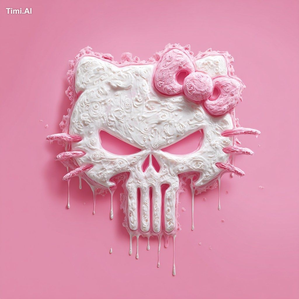 the punisher logo made out of ice cream in the style of hello kitty
