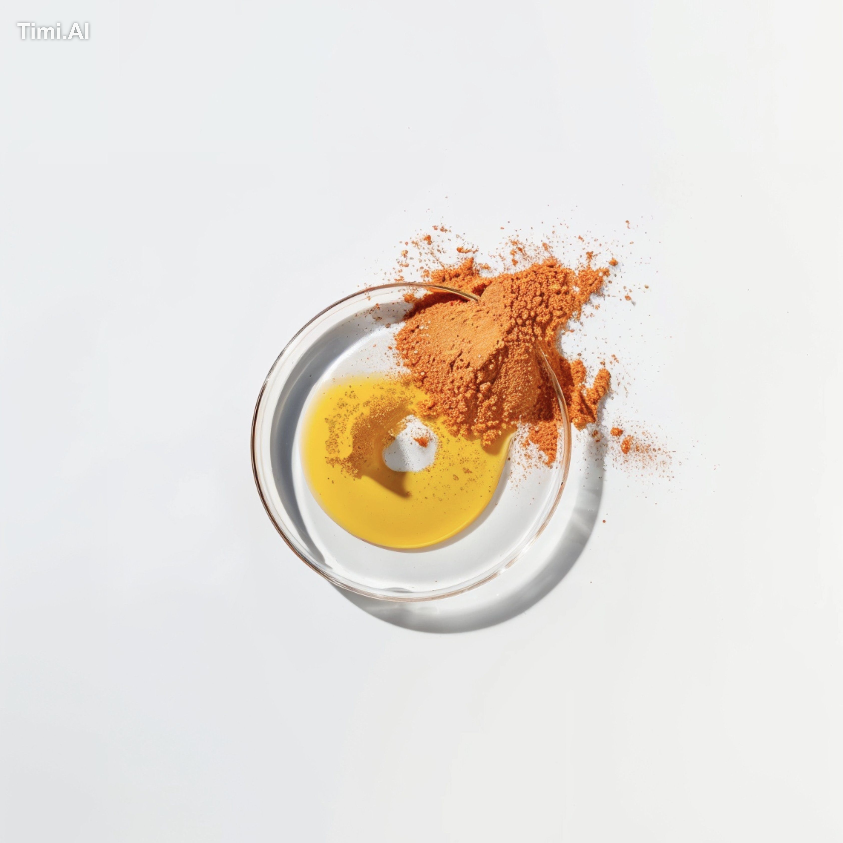 A transparent glass plate with cayenne pepper powder, turmeric, and oli… 1