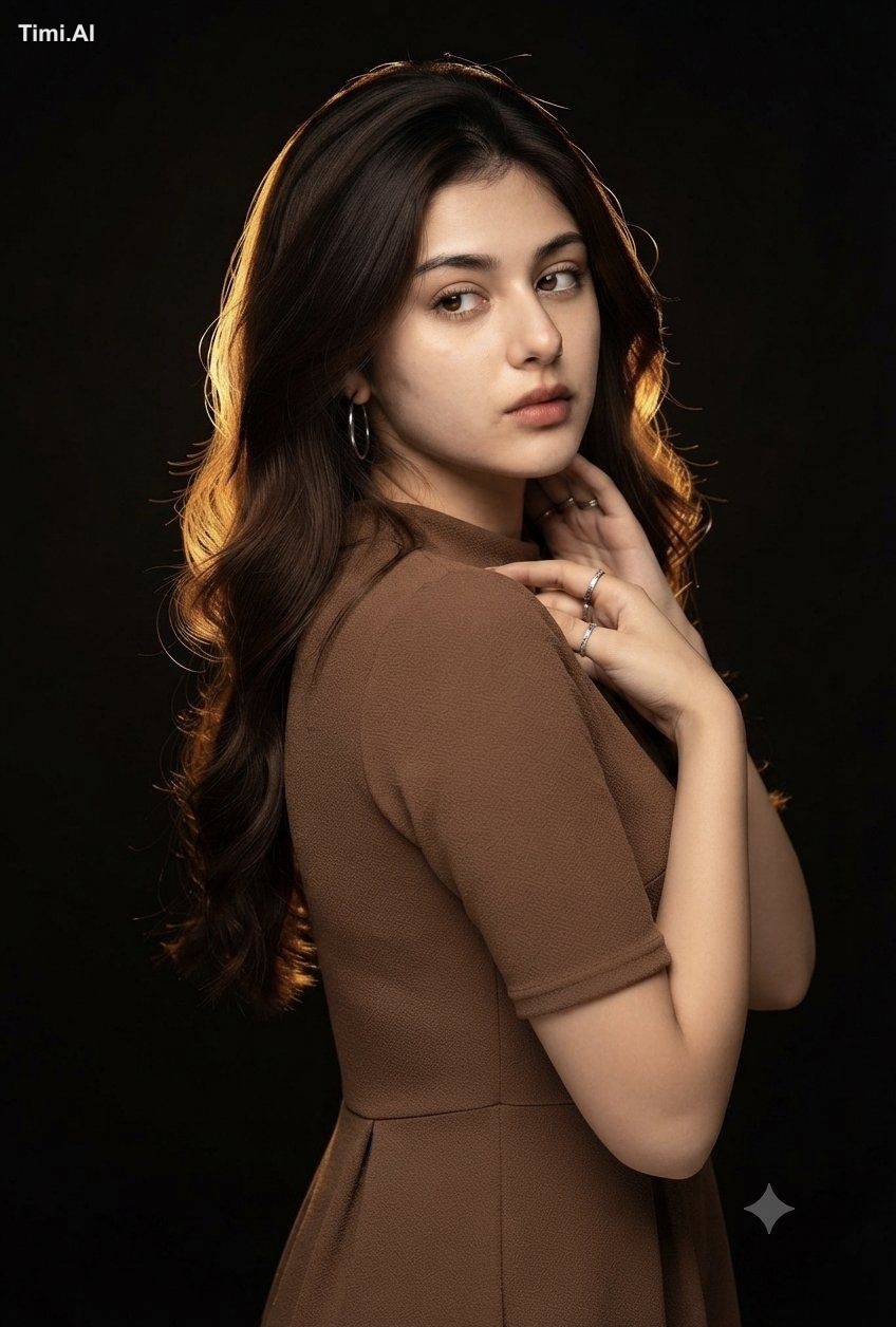 A professional, cinematic portrait of a young woman with long, volumino… 3