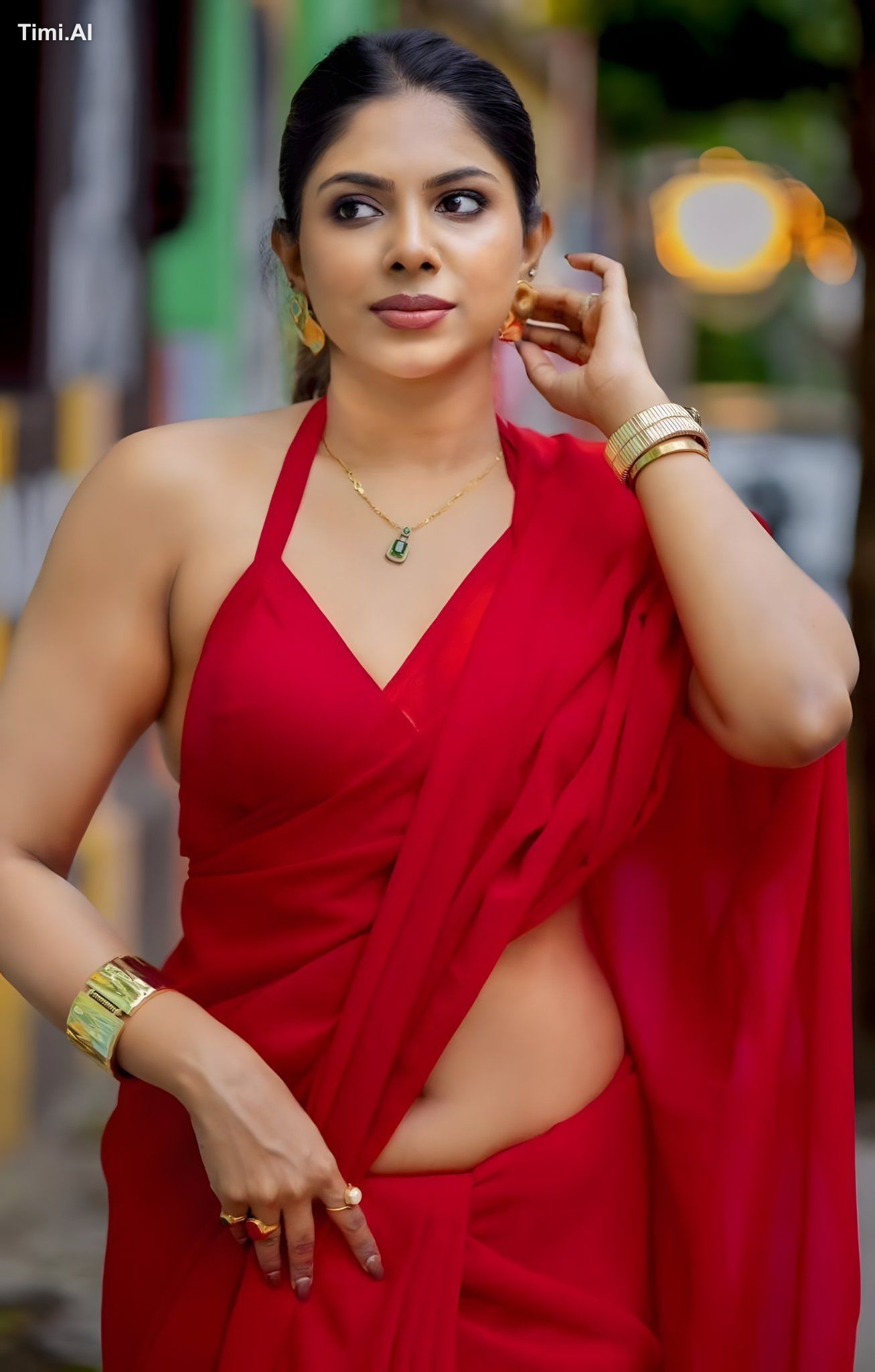 A stunning young Indian woman in her mid-20s with flawless warm golden-…