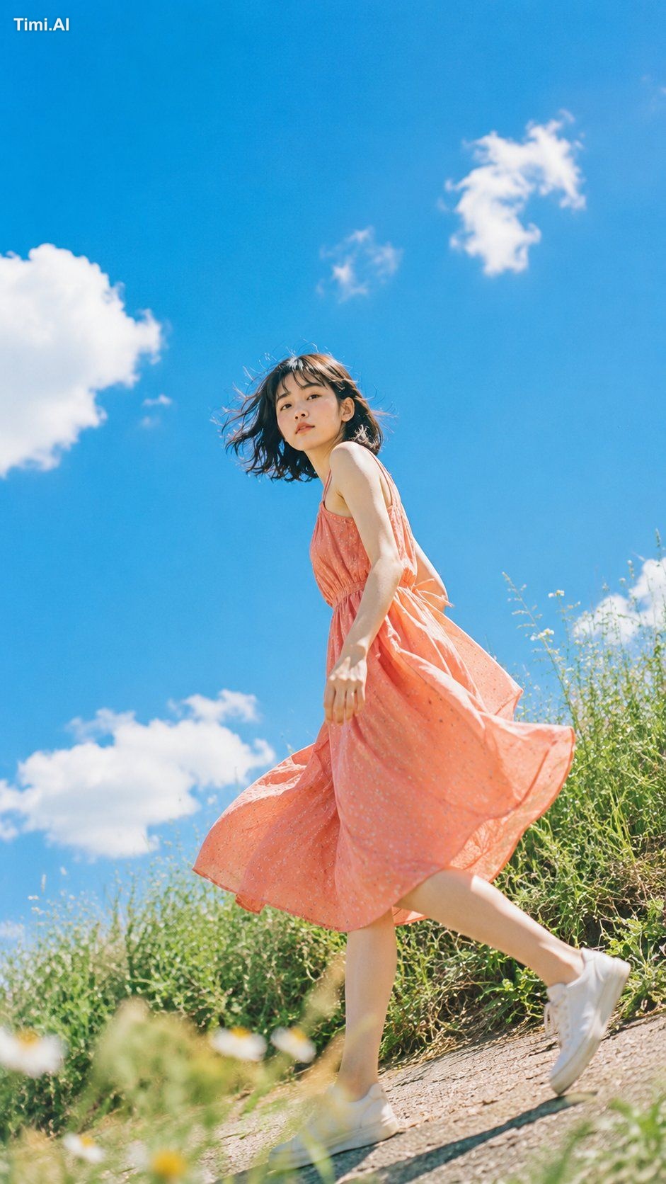 Create a vertical 9:16 photorealistic summer portrait of a young East A… 1