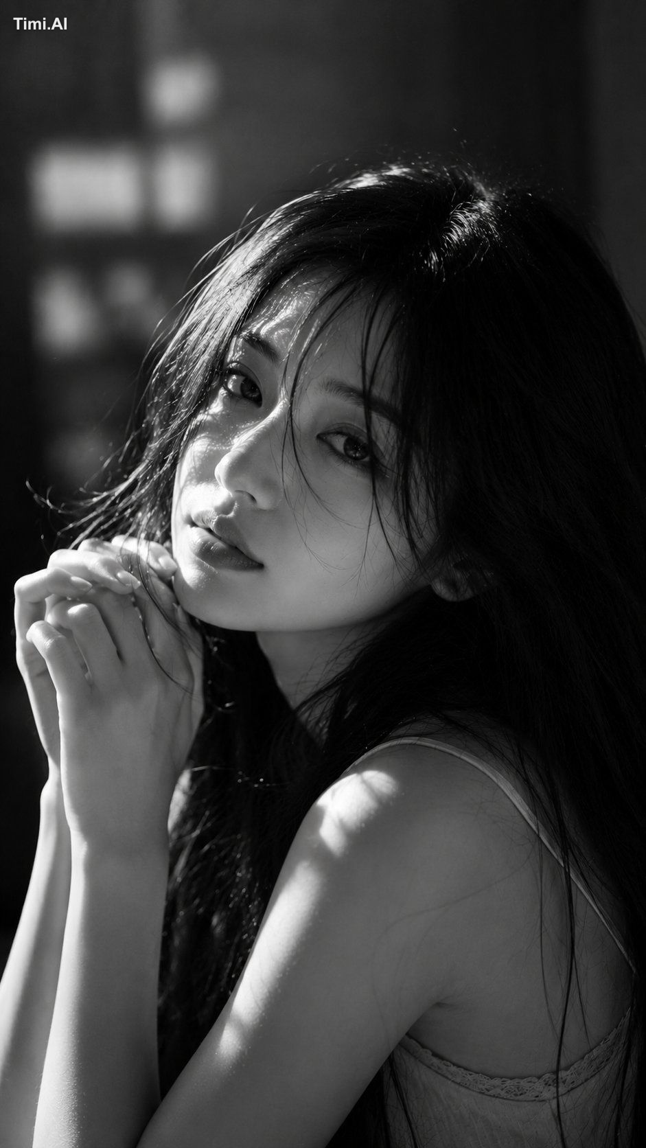 Ultra-photorealistic cinematic black-and-white fine-art beauty portrait… 1