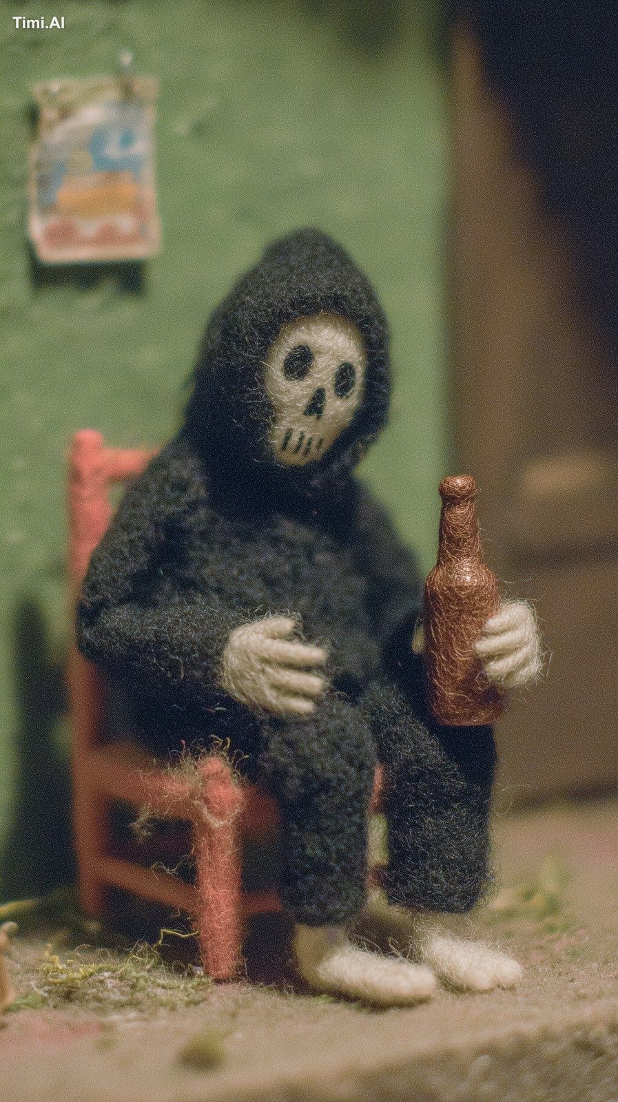 kid in black hoodie and black ski mask on a chair holding beer bottle d…