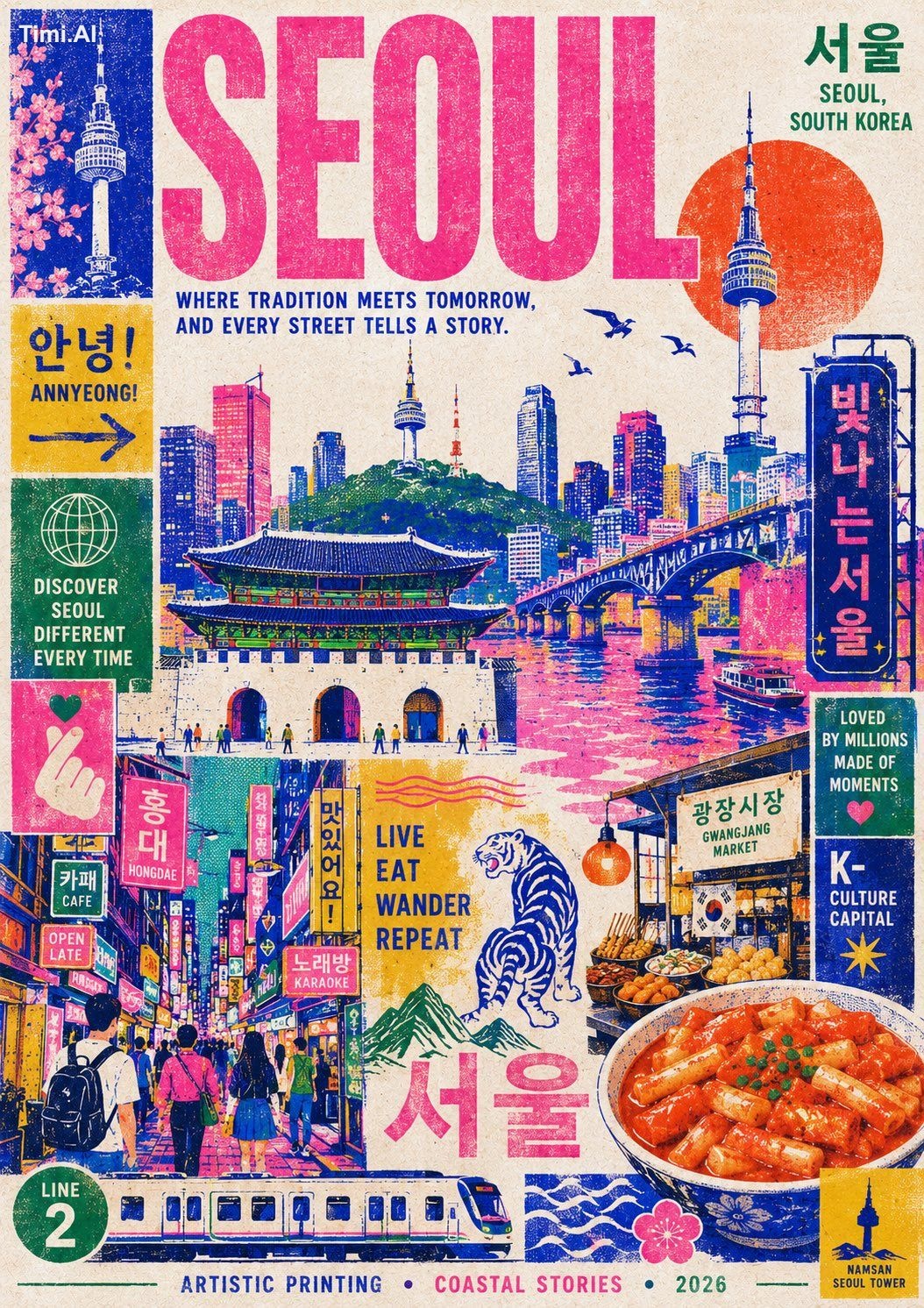 Create a stylish modern travel poster inspired by risography about DUBA…