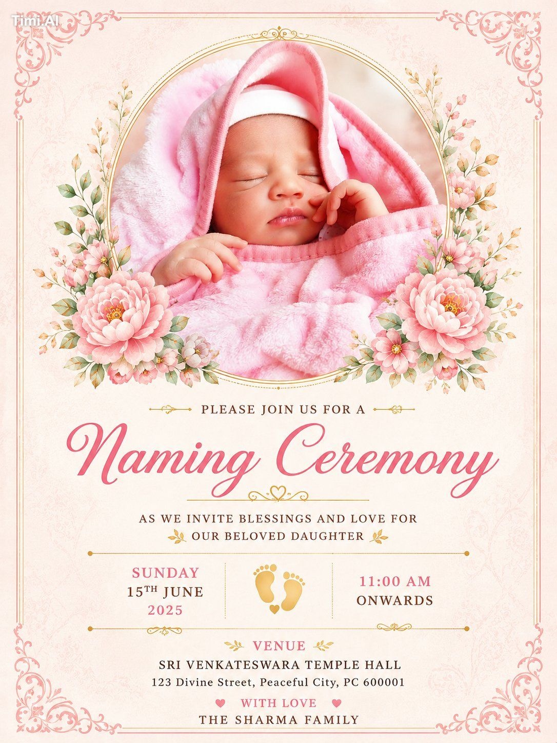 Professional AI Prompt – Luxury Naming Ceremony Invitation Poster (3:4 …