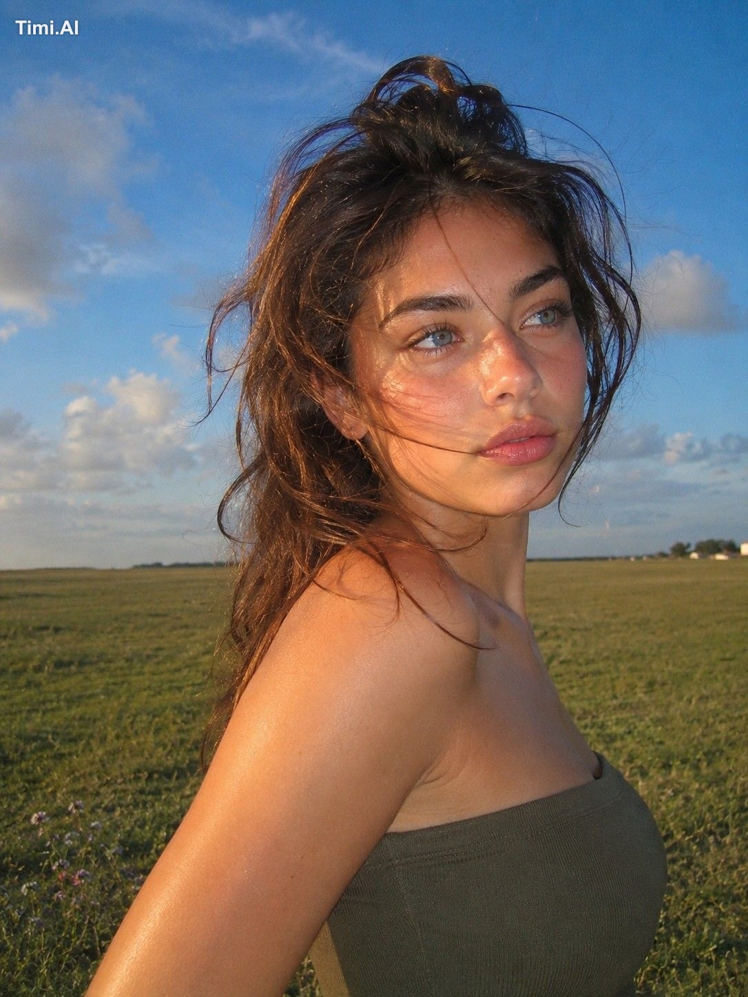 A breathtaking, ultra-realistic outdoor portrait of a young woman stand…