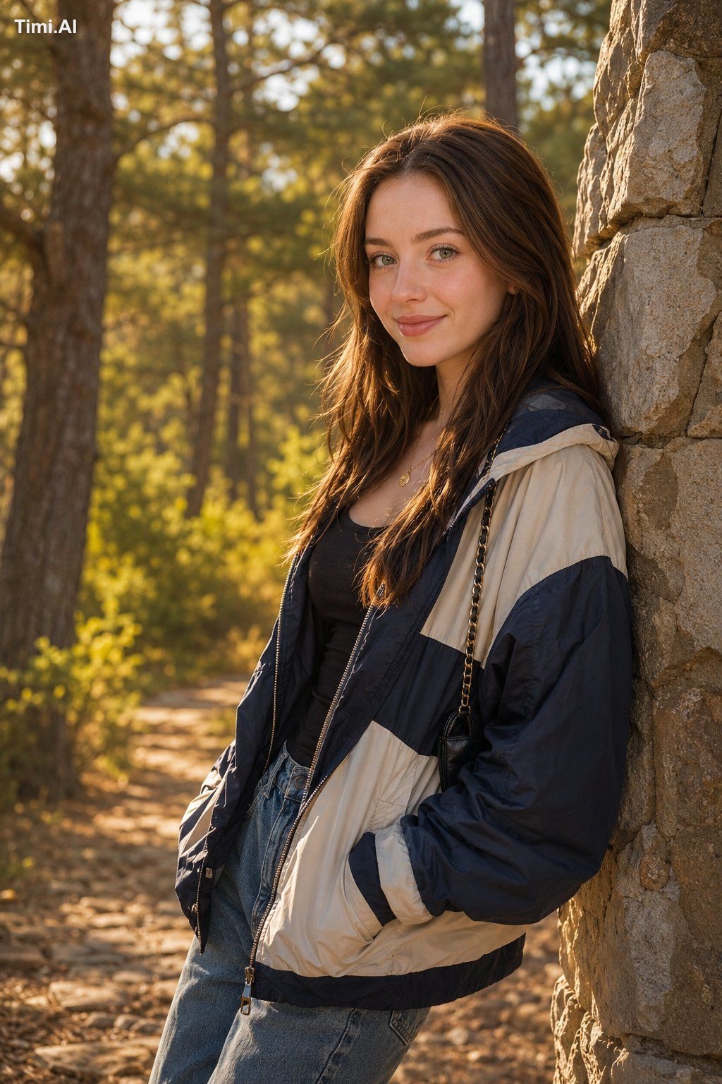 Ultra-realistic outdoor portrait of a beautiful young woman leaning cas… 2