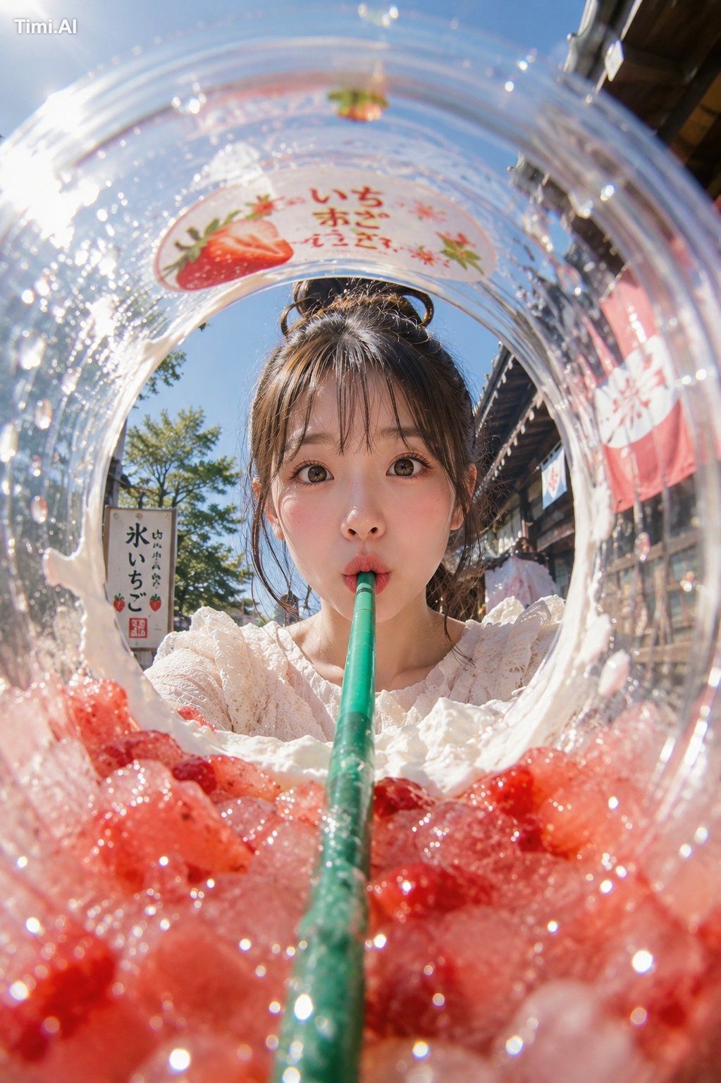 赤いいちごの奥から、まっすぐ目が合う瞬間🥤🍓☀️✨ #AIart #AI写真 #いちごかき氷 【GPT Image2プロンプト】 主題： …