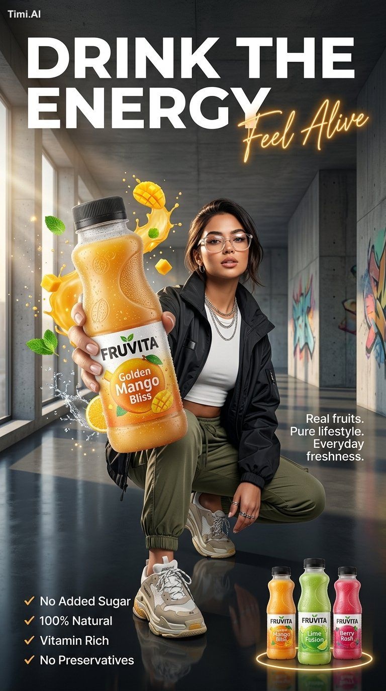Create an ultra-premium commercial juice advertisement poster with a lu…