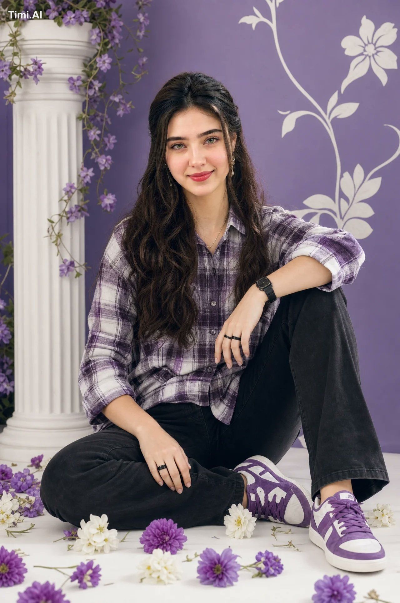 A high-quality studio portrait of a young woman with stylishly volumino… 2