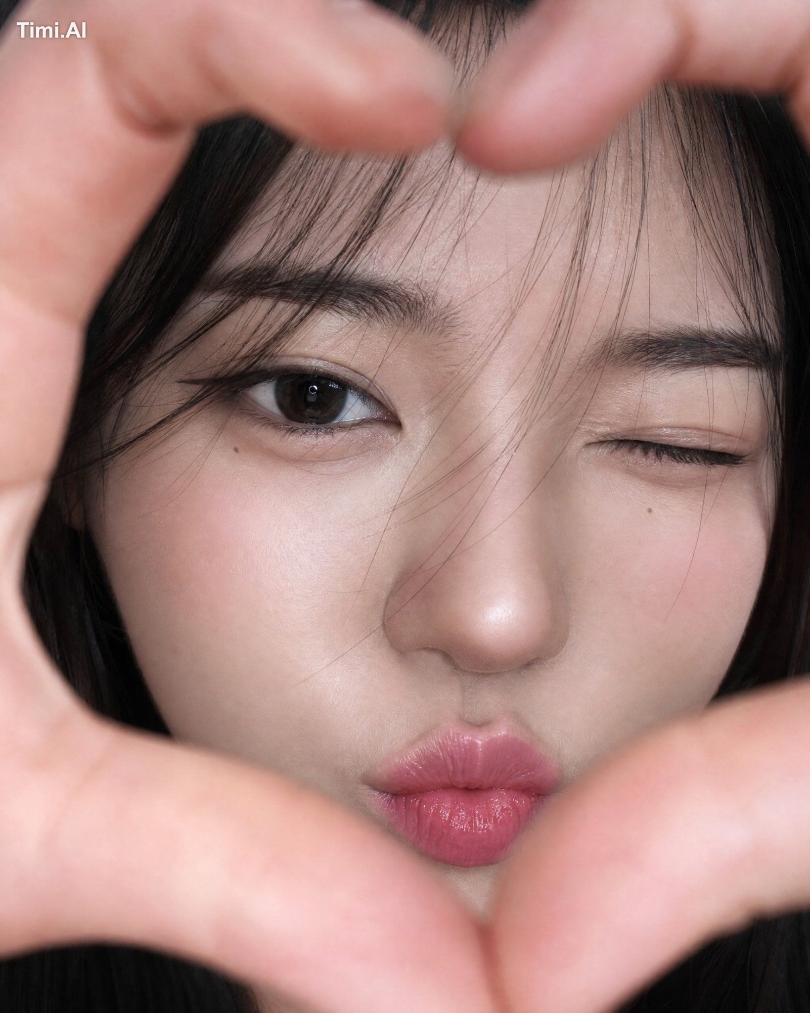 Extreme close-up vertical portrait (4:5) of an East Asian woman, playfu… 3
