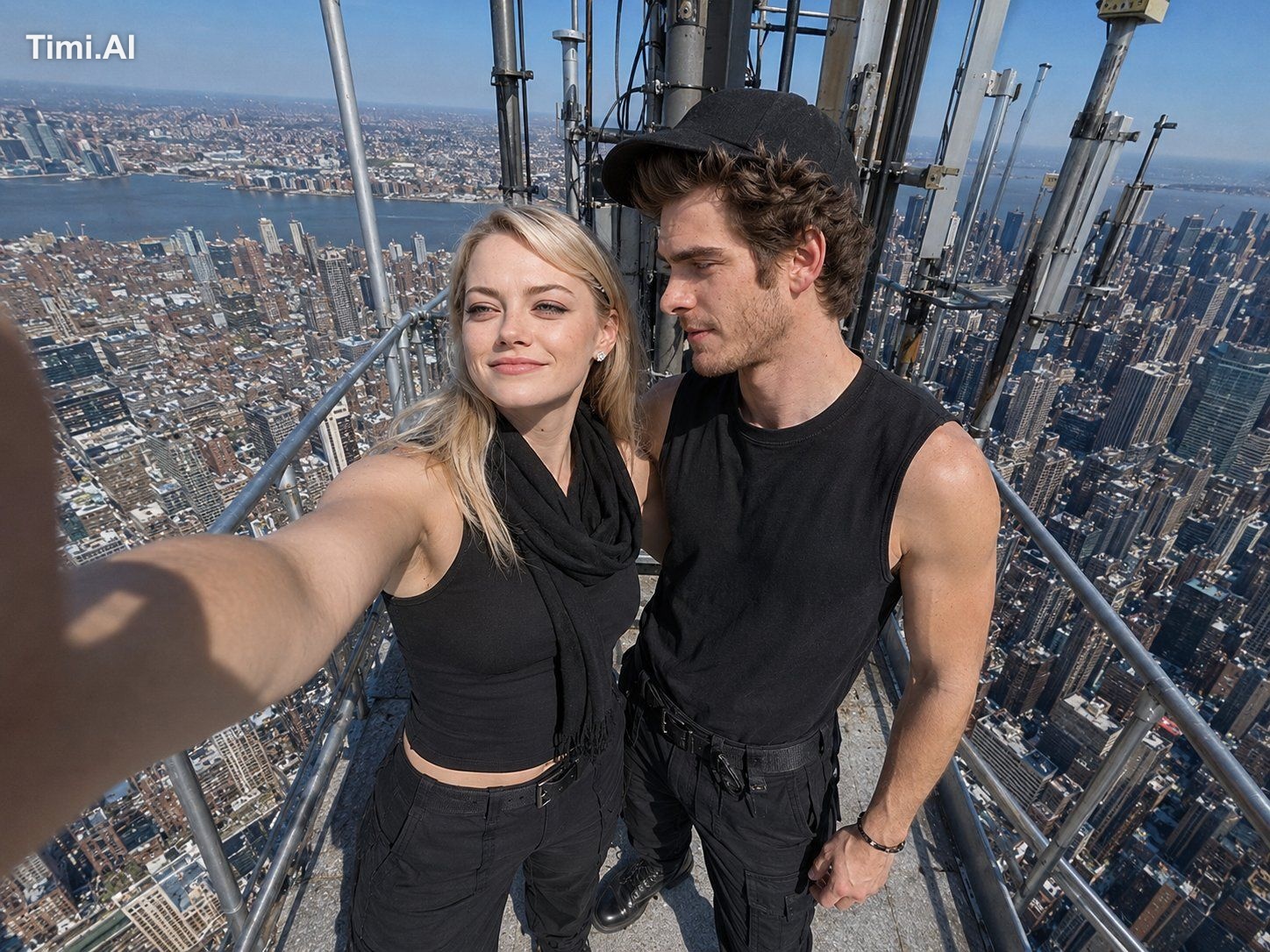 [Prompt] "Create a hyper-realistic cinematic selfie of a couple standin… 1