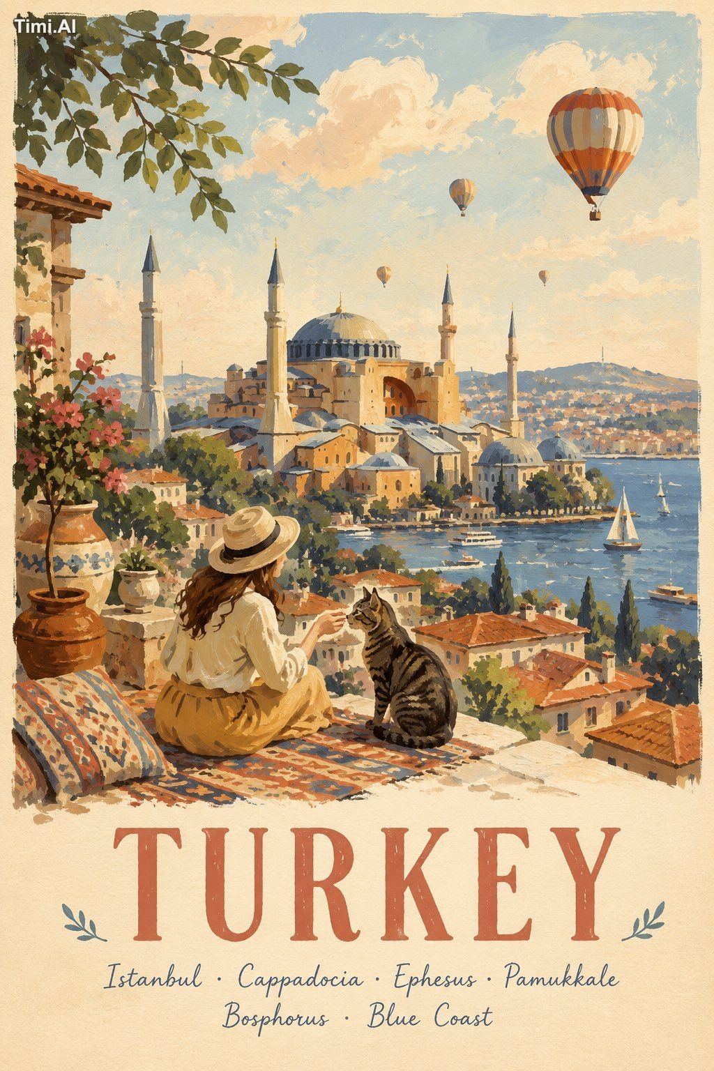 Create a premium illustrated travel poster of [CITY, COUNTRY] in a whim… 1