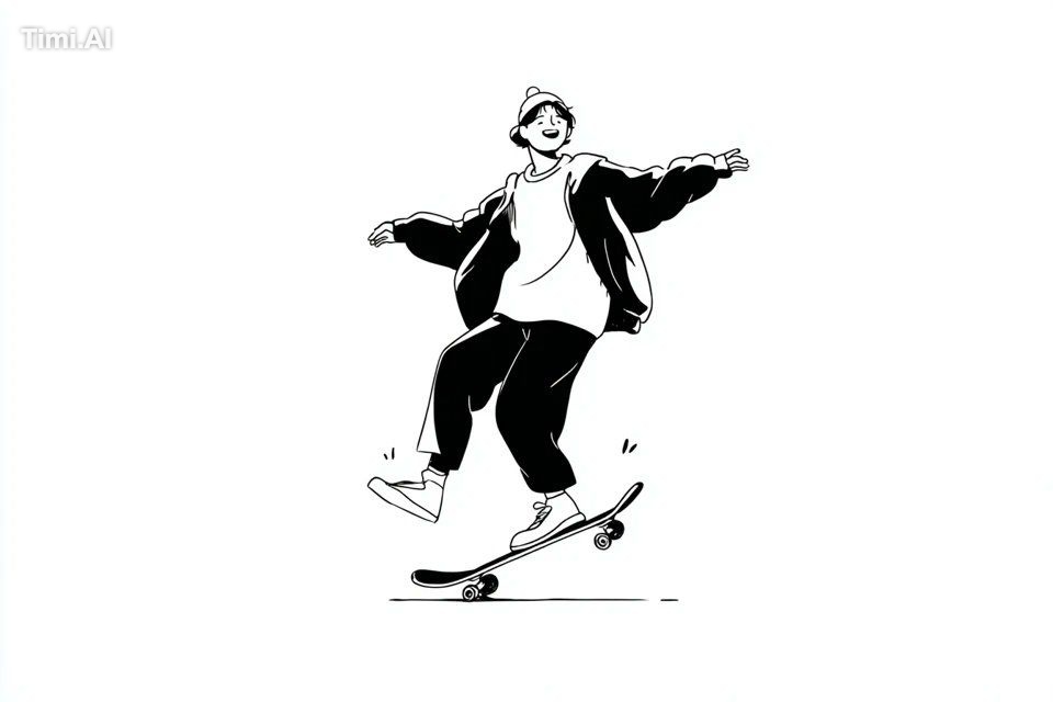 A simple black-and-white illustration of a [subject] in [outfit], [doin… 3