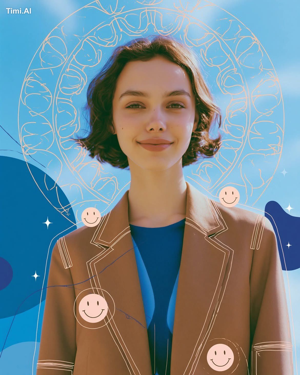 A clean, modern editorial fashion portrait of a young woman standing co…
