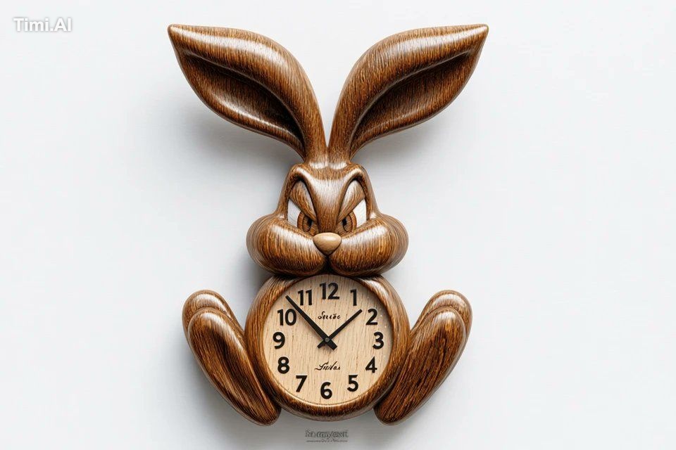 3D render of a uniquely shaped wall clock featuring a [subject] holding… 2