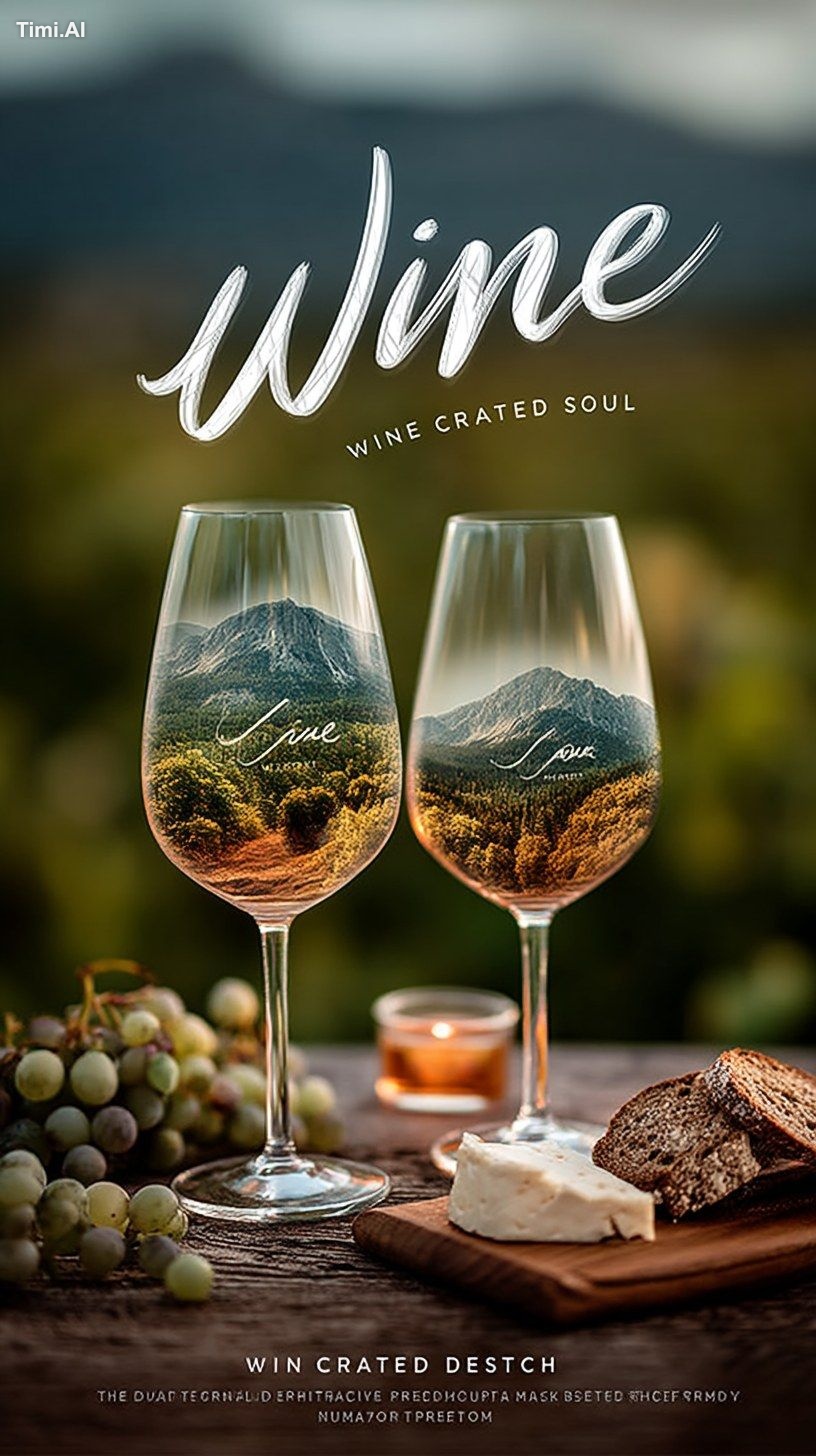 Elegant logo design for a winery, featuring the word 'Wine' in transpar…