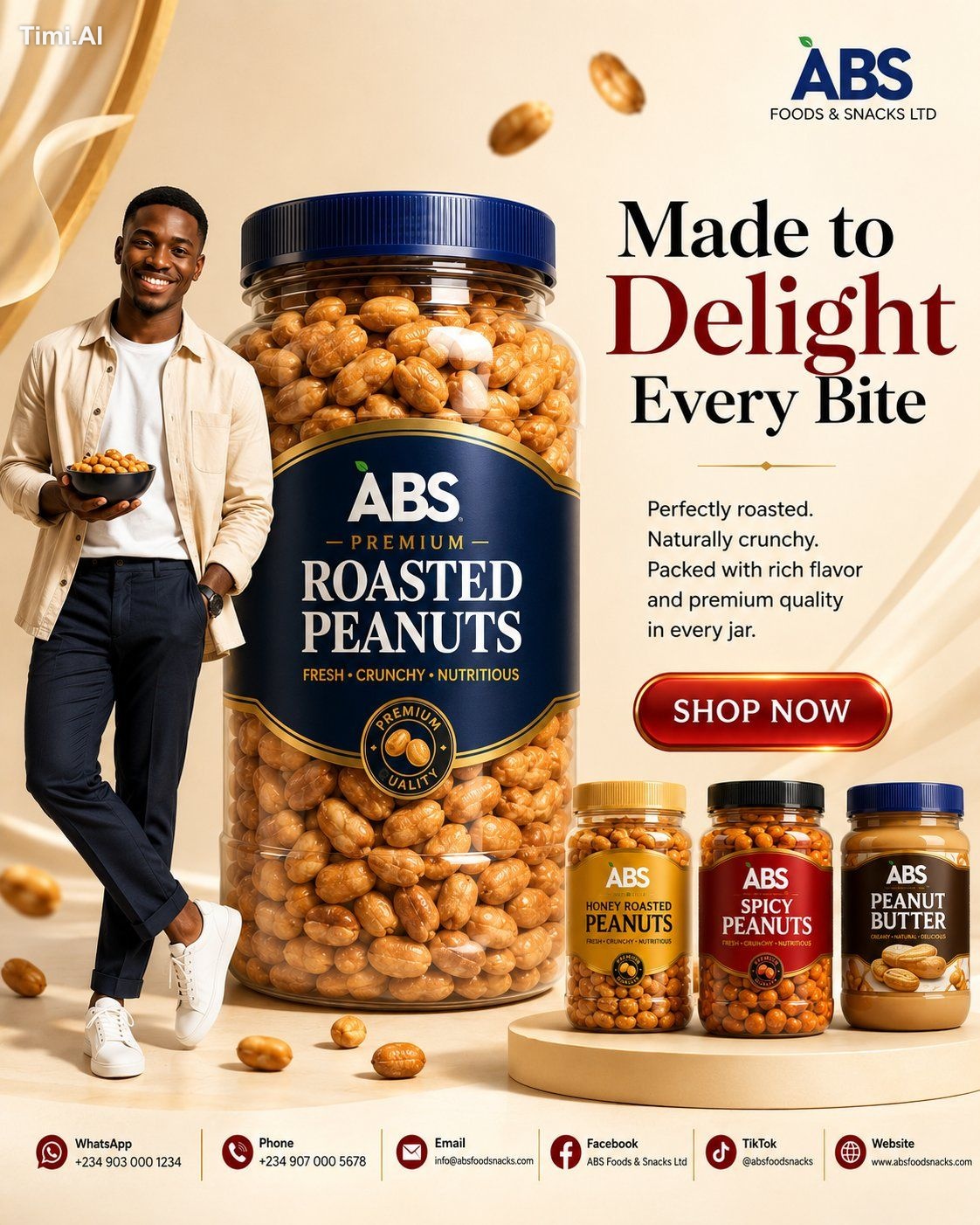 Design an ultra-premium commercial advertisement for ABS Foods & Snacks…