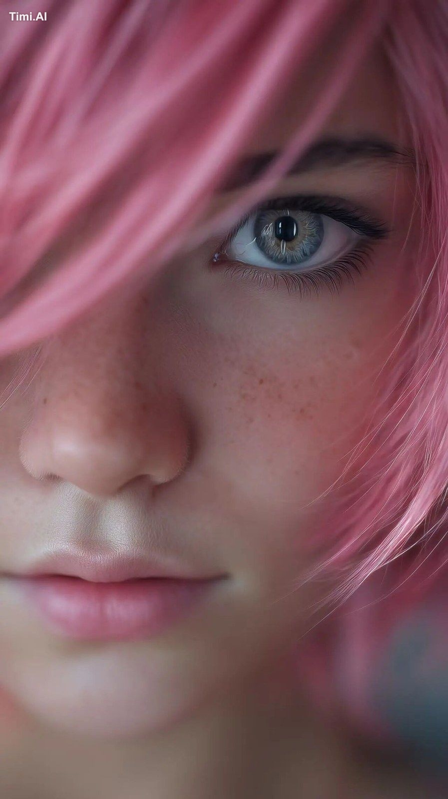 Realistic photograph of a cute beautiful girl, pink hair, fantasy portr…