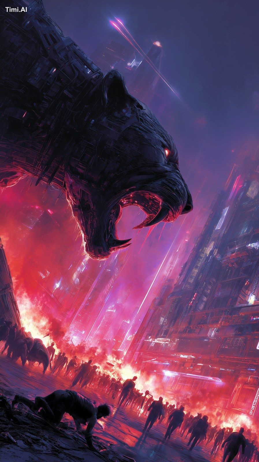 In the neon-lit night of this cyberpunk metropolis, only the gleaming, …