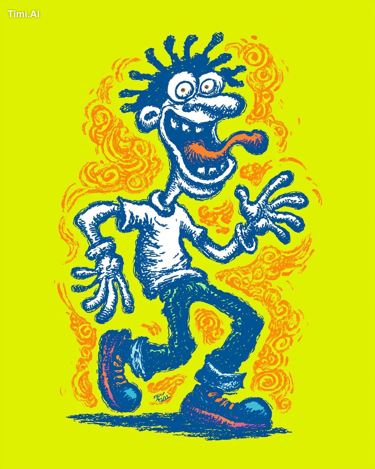 Humorous cartoon illustration of extremely silly foolish character, exa…