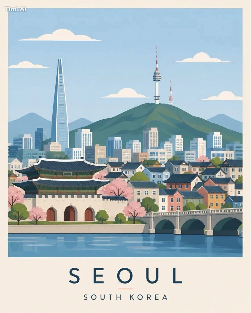 [DESTINATION] = (Seoul) Create a premium editorial travel poster illust…