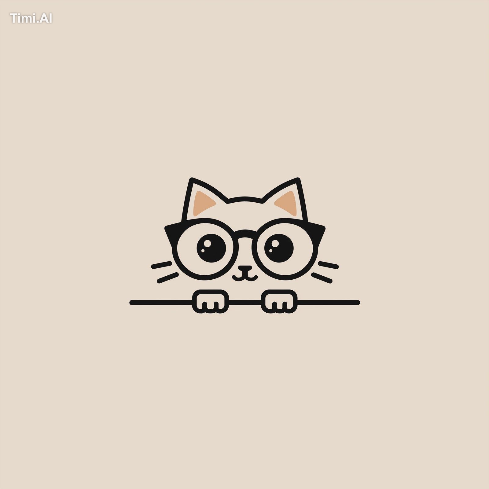 Design a minimalist and cute logo featuring a cat peeking over a thin h…