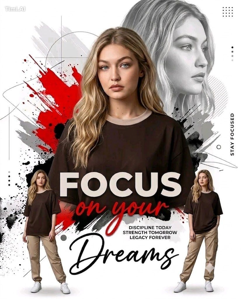 Create a premium fashion editorial poster on a clean white background f…