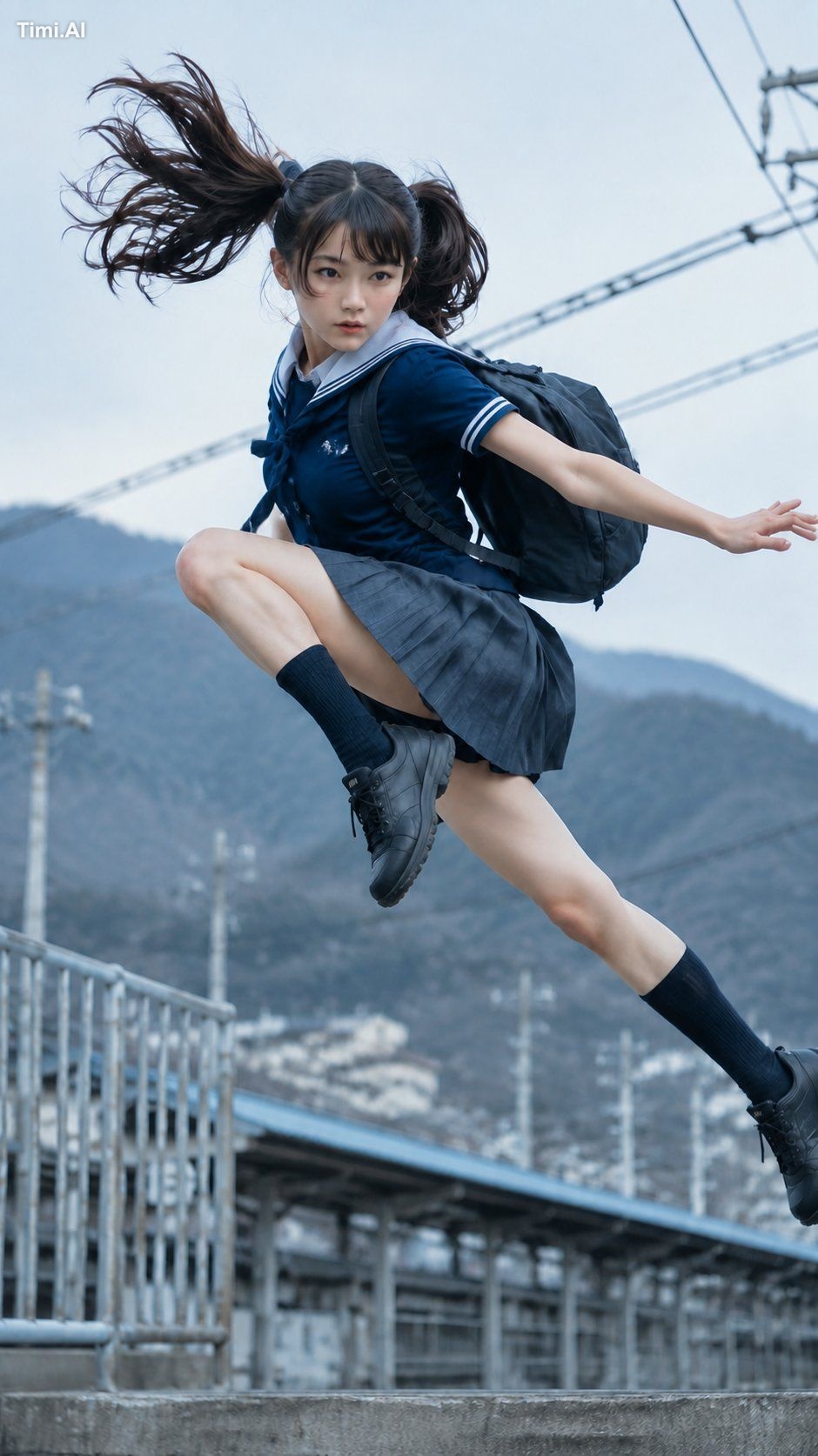 [Scene]: mountain station / coastal walkway / campus bridge [Uniform]: …