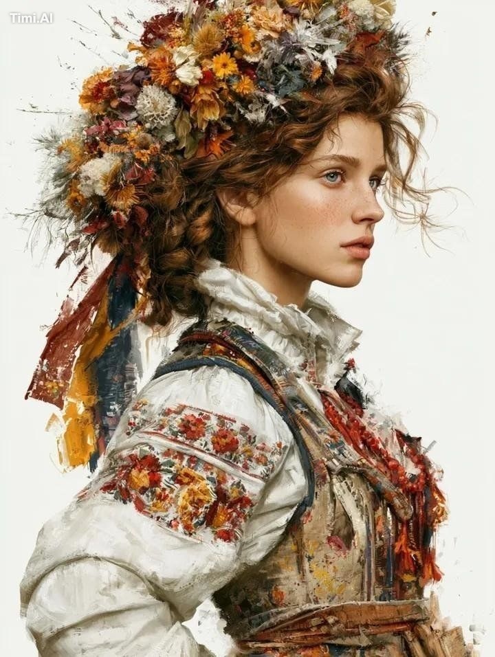 A single highly detailed fine art portrait of a young Slavic woman in t… 1
